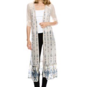 Vocal Apparel Long Lace Cardigan with Lace and Stones